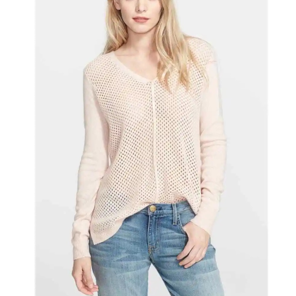 Rebecca Taylor Cozy Mesh Pullover Sweater Wool Cashmere Blush Pink Size XS